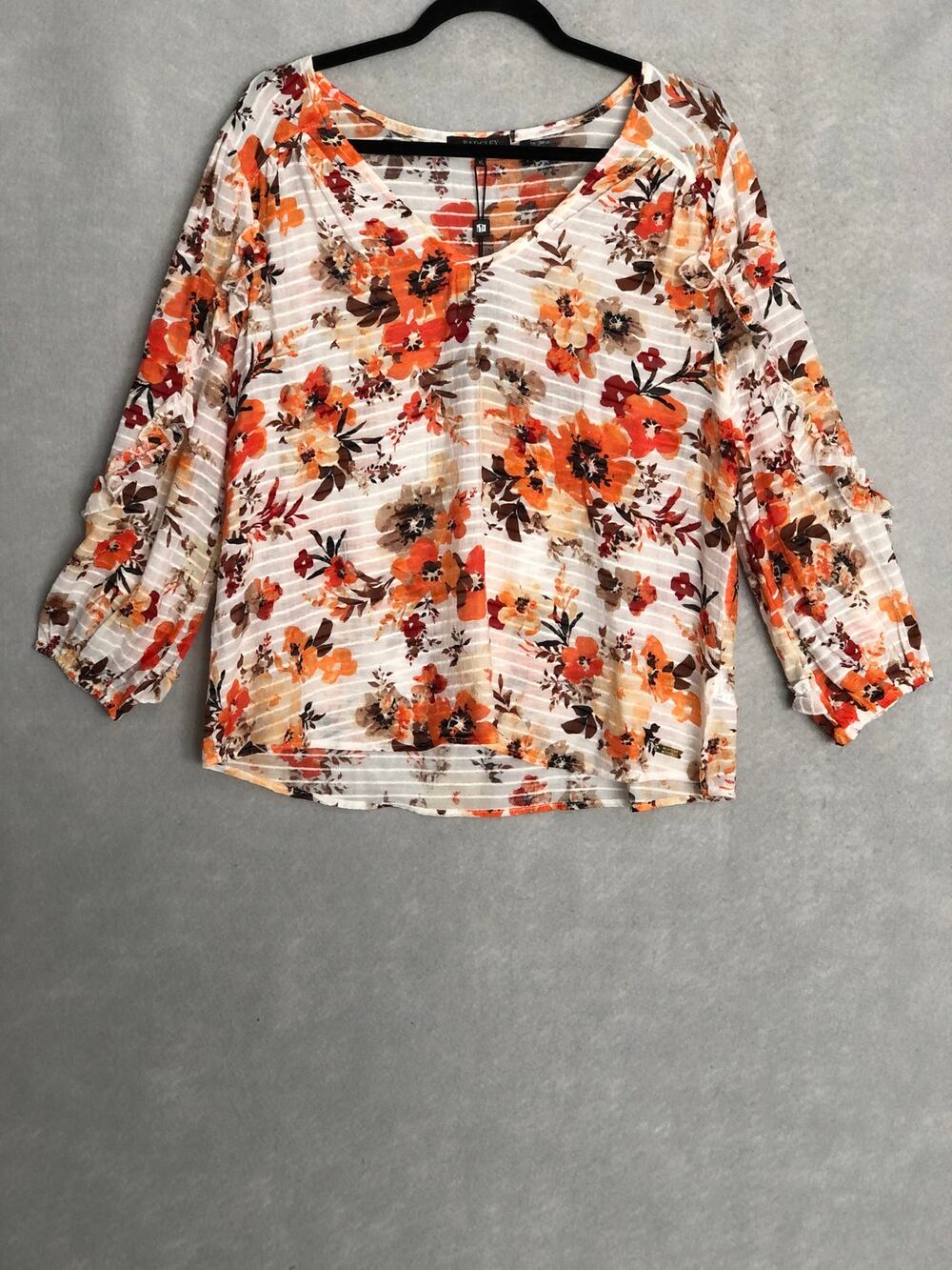 Badgley Mischka Floral Top Long Sleeves with Ruffles Women's Medium NEW